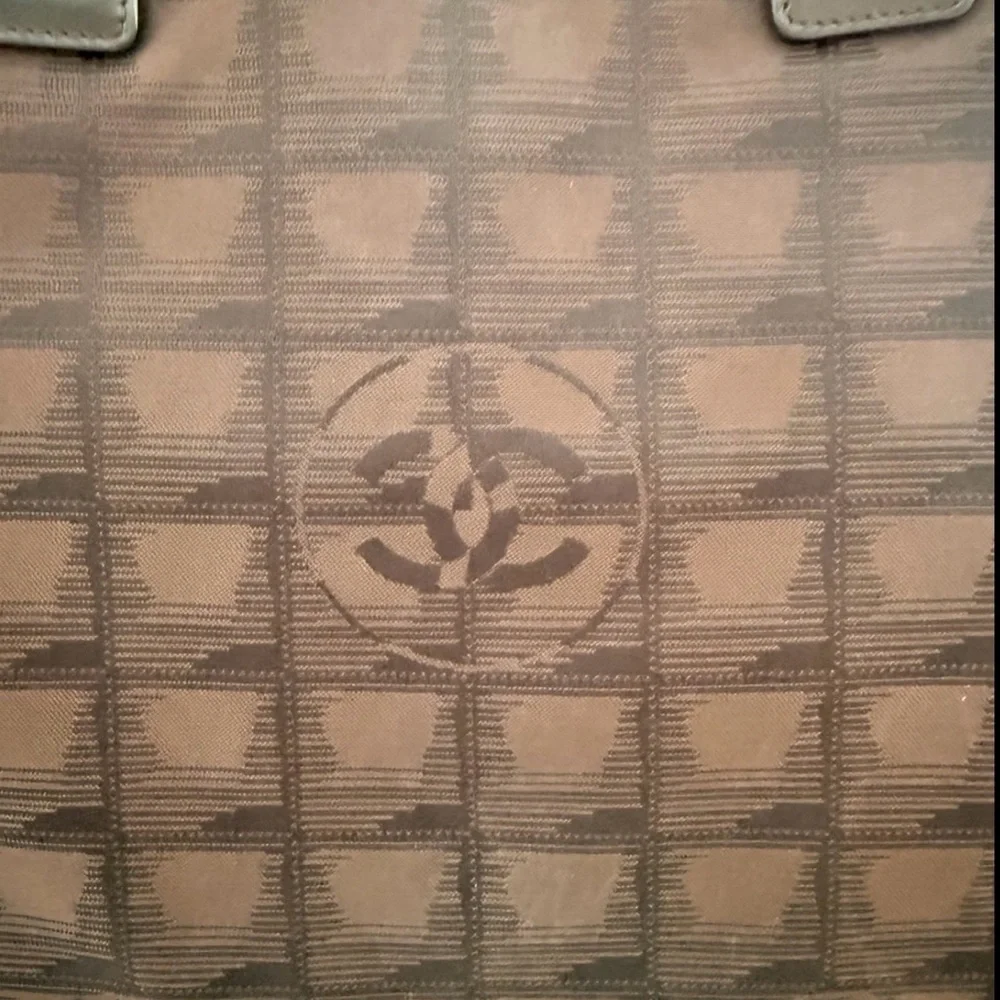 CHANEL Travel Line Tote Bag Black Brown Nylon Leather